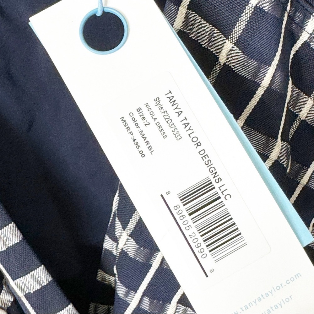 Tanya Taylor Navy Check Belted Puff Sleeves Nicola Dress Size 2 US NWT - Picture 5 of 8